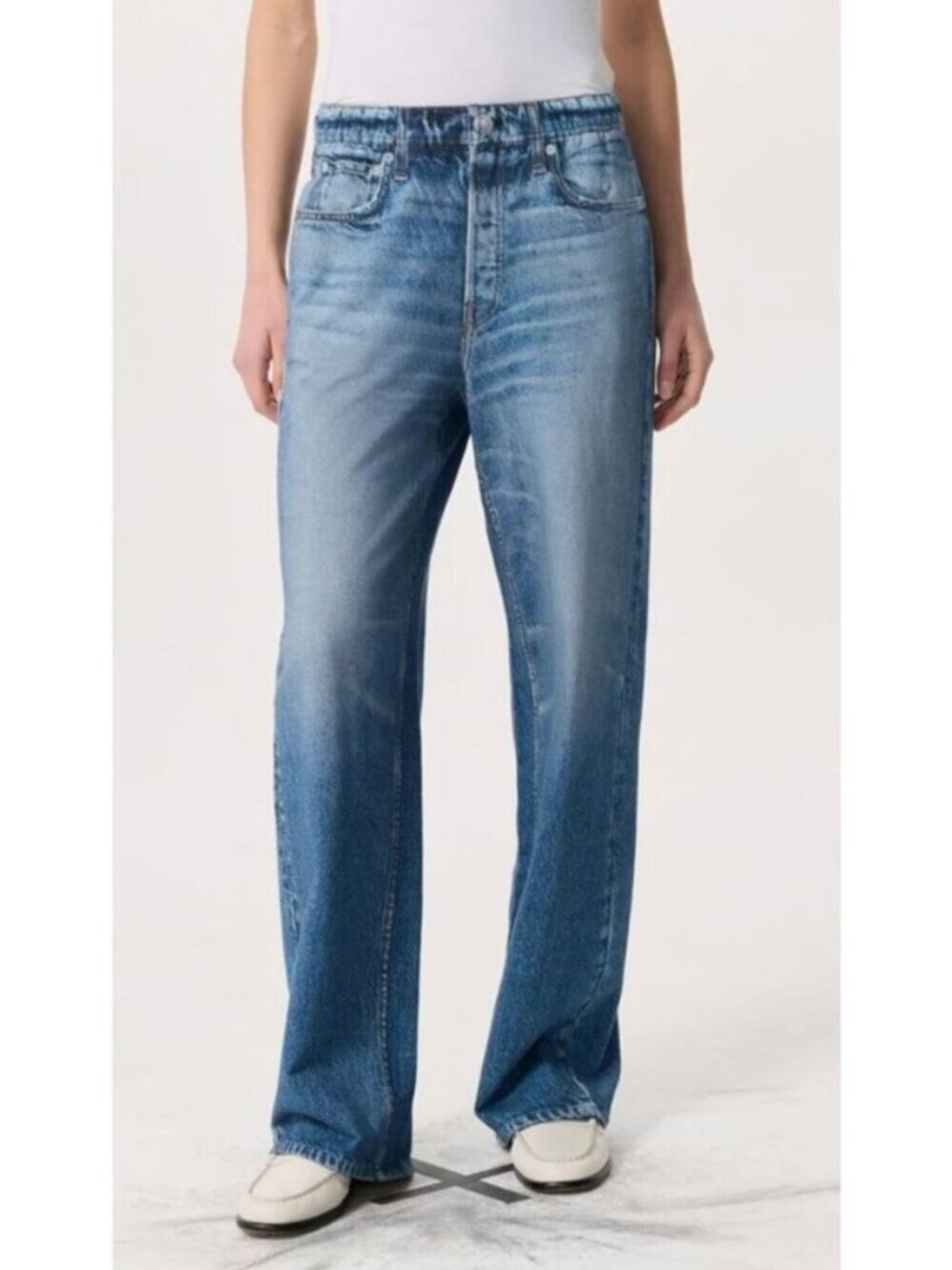 Rag & Bone Miramar Sweatpant Jeans Blue Wide Leg High Rise Cotton Terry L